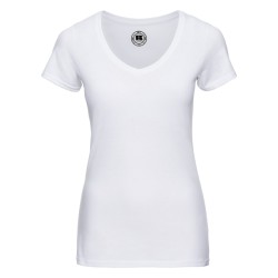 Damski T-shirt HD z dekoltem V  R166F 65% poliester; 35% bawełna  Kolorowe 160g/m; białe 155g/m