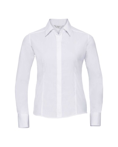 Damska koszula z długim rękawem, dopasowana,  z polibawełny poplin R924F 65% poliester; 35% bawełna  Kolorowe 105g/m; białe 110g