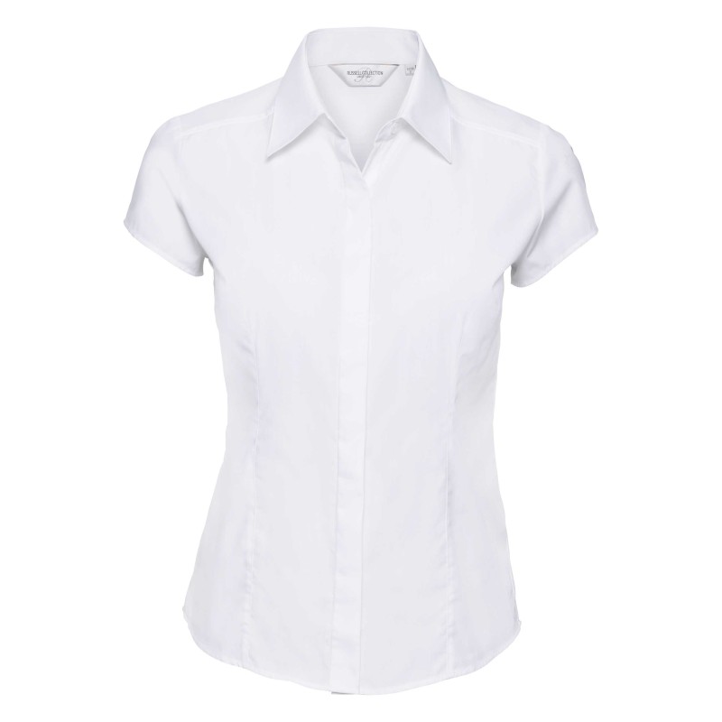 Ladies' Cap Sleeve Fitted Polycotton Poplin Shirt R925F 65% polyester; 35% cotton  Colours 105g/m; White 110g/m
