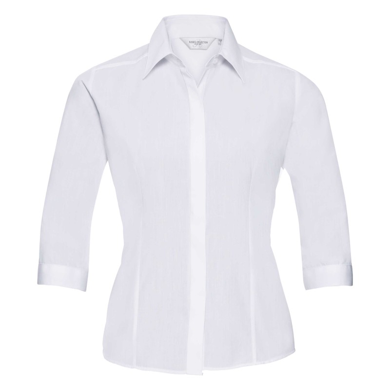 Körperbetonte Baumwollmischgewebe Popeline Bluse - 3/4 Arm R926F 65% Polyester; 35% Baumwolle  Farben 105g/m; Weiß 110g/m